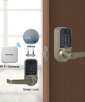 5 In 1 Fingerprint Door Lock With Touchscreen Keypad No Key Needed For Home Office And Airbnb, Auto Locking With Key Fob Access