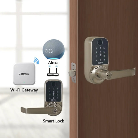 5 In 1 Fingerprint Door Lock With Touchscreen Keypad No Key Needed For Home Office And Airbnb, Auto Locking With Key Fob Access