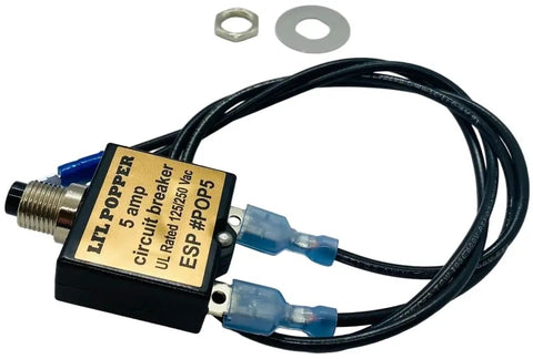 5 Amp Push Button Circuit Breaker For Furnace Control Boards, Your Go To Emergency Fix For Shorted Or Overloaded Circuits, Easy Lifesaver When Fuses Keep Blowing, Durable American Made Replacement Part with wires and connectors.