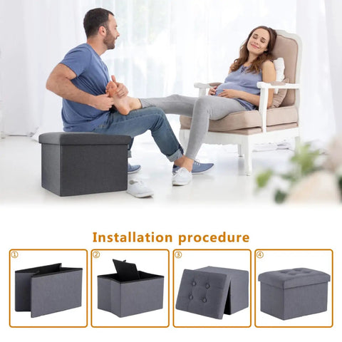 Storage Ottoman Footrest Stool With Hidden Storage, Foldable Footstool Bench for Living Room, 17 x 13 x 13 inches in use