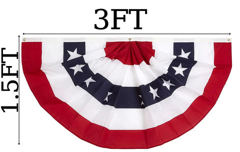 1.5x3 Ft Memorial Day And 4th Of July Patriotic Bunting Flags Outdoor Half Fan Banner, pleated USA flag, fade-resistant.