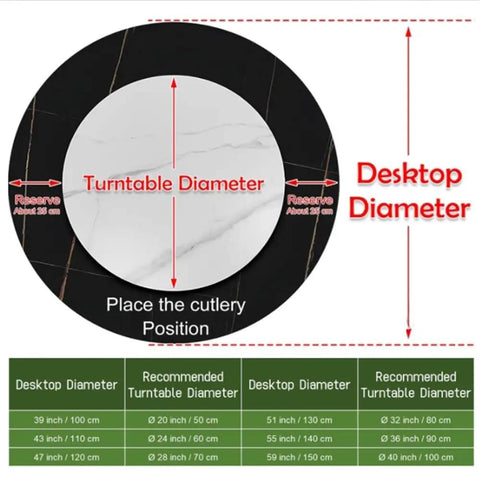 Diagram of Wooden Lazy Susan Turntable for Dining Table, 360 Degree Revolving Serving Tray With Silent Bearing dimensions