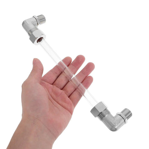 Industrial Water Level Meter With Three Eighths Inch Indicator Tube For Boilers And Cisterns, High Temperature Resistant Glass And Copper Level Gauge, Precise Measurement For Industrial Use And Sensitive Processes, shown in hand