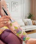 Hella Smooth Dual Tip Marking Kit Bold And Ultra Fine Felt Scribes For Piercing Positioning Aesthetic Procedures And Surgical Stenciling Top Shelf Removable Studio Grade Tools 10 Piece Set Black used for floral design on arm.