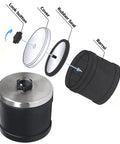 1 Lb Tumbler Barrel With Leak Proof Lid Replacement Parts Kit For Hobby Tumbling And Polishing Compact 4.09 By 3.78 Inch Black Tumbler Barrel For Home Use showing disassembled parts, including lid, lock button, rubber seal, and barrel.