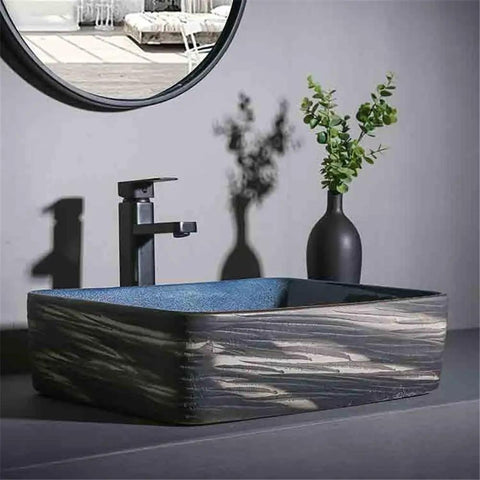 UYTROPLK Bathroom Vessel Sink Small Oval Ceramic Outdoor Indoor Bathroom Vintage Pedestal Basin with Accessories, black faucet.