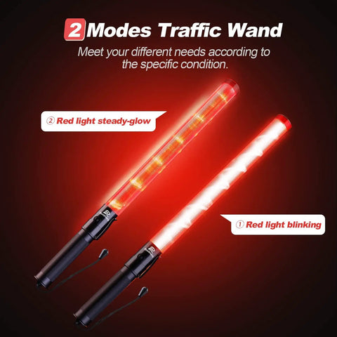 4 Pack 21 Inch LED Traffic Wands With Two Flashing Modes, Safety Light Baton with red steady-glow and blinking light