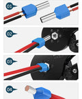 All Purpose Wire Ferrule Kit For 8 To 22 AWG 750 Piece Dual Bootlace Ferrules Set with Copper Tin Plated Ends being installed.