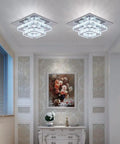Crystal Square Ceiling Light Chandelier With Modern LED Flush Mount Two Layer Design in elegant room setting.