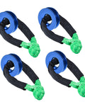 Four Pack One Half Inch Green Synthetic Soft Shackle Rope With Protective Sleeve And Four Blue Anodized Aluminum Recovery Snatch Rings For Off Road Recovery Marine Farming Industrial Mining UTV ATV SUV Truck 41,000 Lbs Minimum Break Strength