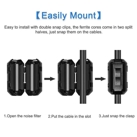 12 Pack RFI EMI Noise Suppressor Cable Clips With Clip On Ferrite Ring Core Filters For 5mm Cables Black Boost Your Signal Clarity