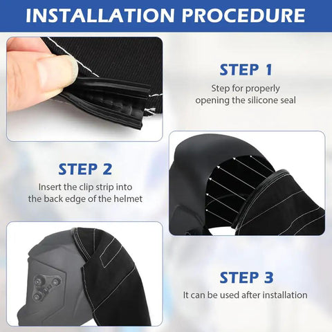 Installation steps for the Welding Helmet Cover Pro Grade Extended Head Cover With Press Fit Seal Full Protection Cotton Welding Head Cover