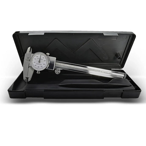 6 Inch Dial Caliper With 0.001 Inch Precision, Stainless Steel Measuring Tool in plastic case open view