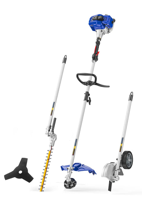 Gas Powered 4 In 1 Weed Wacker with 17 Inch String Trimmer, 9 Inch Wheeled Edger, 16 Inch Hedge Trimmer, 26cc Engine