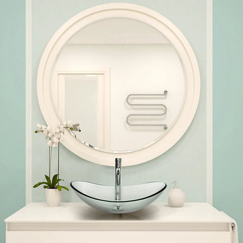 Boat Shape Glass Vessel Sink With Free Oil Rubbed Bronze Faucet And Pop Up Drain In Blue For Modern Bathrooms, mirror view