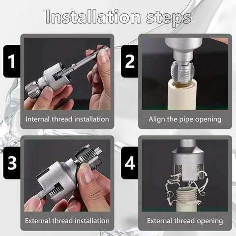 All In One PVC Pipe Thread Tool For Internal And External Threads Quick Tapping And Threading Pro Grade Fits One Half Inch And Three Quarter Inch Pipes Heavy Duty Alloy Build For Fast Installation And Repair installation steps for PVC pipe threading