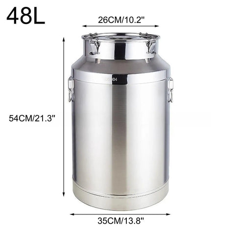 Premium 12.68 Gallon Stainless Steel Milk Can With Airtight Lids For Storing Rice Grain Coffee Beans Or Dog Food, 48L size.
