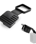 Two Inch Trailer Hitch Cover With American Flag Design Upgraded Rubber And Aluminum Shield in black and silver finish.