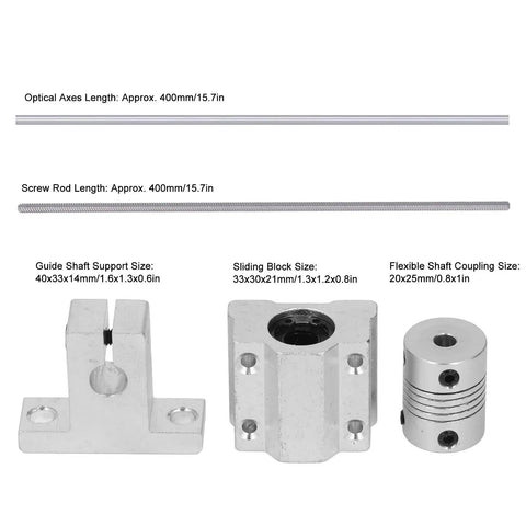 400 Millimeter T8 Lead Screw Kit With Optical Axes Lead Screw Nut Sliding Block Coupling Pillow Block Bearing For 3D Printer