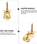 Heavy Duty Brass Caster Wheels Set For Furniture, Silent Universal Stem Casters, showing top view of the brass wheel and stem.