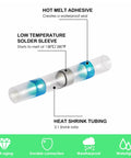 400pcs solder connectors with blue heat-shrink tubing and low-temperature solder sleeve for waterproof wire connections