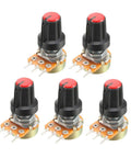 Five Pack Of 100K Ohm Variable Resistors Rotary Potentiometers With Single Turn Carbon Film Taper Design And Knobs For Audio Volume Control