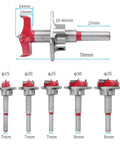 5-piece Amazon hinge hole drilling bit set for wood; tungsten carbide, adjustable 15–35 mm with 7–8 mm shanks.