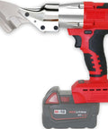 Cordless Metal Cutter With Rotating Head, Heavy Duty 221 Ft Lbs Torque Metal Shears, ergonomic grip, shown with battery attached, side view