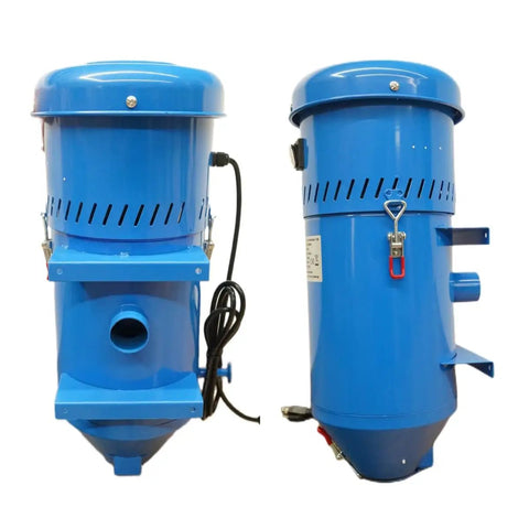 Badass 1.75 HP Dust Collector For Sand Blast Cabinet Reclamation Systems And Media Blasters with two gallon bin, blue steel finish.