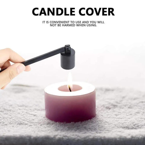 7.5 Inch Long Handle Candle Snuffer With Straight Tube For Tea Lights And Votive Candles Black Stainless Steel Wick Extinguisher shown snuffing candle