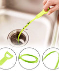 Using Six Pack Hair Clog Remover For Sink with 24 Inch tube drain cleaning tool, plastic claw grip cleaning hair from a kitchen sink.