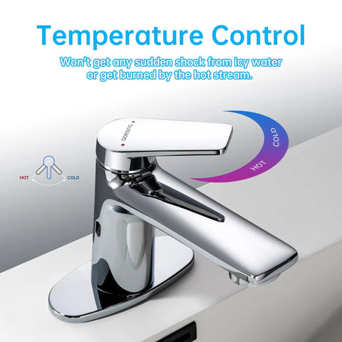 Hands Free Sensor Bathroom Faucet, Dual Temperature And Low Flow Water Control, 1 Or 3 Hole Mount, Chrome Finish on Sink