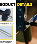 Black Aluminum Pop Rivets Kit 100 Pack 3/16 By 1 Inch Closed End Rivets With Large Head, thickened nail head and pull rod details