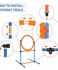 Assembly details of Go-To Dog Agility Training Equipment Kit, 60-Piece Obstacle Course Starter Set with jump ring and connectors.