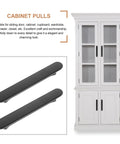 Black Arc Brushed Kitchen Cabinet Handles 2 Pack, 96mm drawer pulls shown on white cabinet with glass doors.