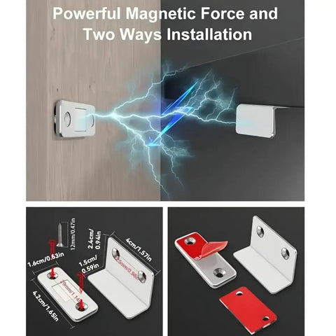 Powerful magnetic force of Ultra Thin Magnetic Door Catch With Strong Adhesive No Drill Install, dimensions shown