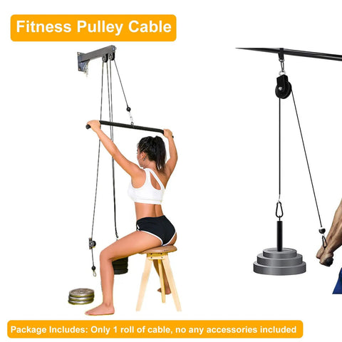 Heavy Duty 32.8 Foot Fitness Pulley Cable Replacement Rock Solid Five Millimeter Black Pvc Coated Wire Rope Kill Your Sets 1460 Pound Pull Strength For D I Y Home Gym Gear in use.