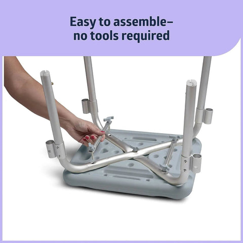 Assembling the Heavy Duty Bath Bench With Padded Armrests For Safe Showers, showing easy no-tool setup process.