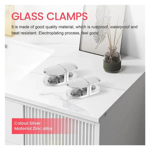 Adjustable Glass Clamps 6mm Zinc Alloy Shelf Clips For Bathroom And Kitchen on a marble countertop