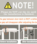 Installation guide for Extra Wide Baby Gate With Auto Close For Stairs And Doorways, showing gap adjustment before and after