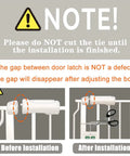 Warning sign and installation steps for Extra Wide Baby Gate For Dogs And Doorways, Pressure Mounted Safety Gate in white.