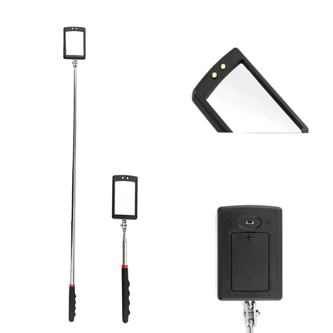 Telescoping Inspection Mirror With Light For Car Repairs And Tight Spaces, 360 Degree Rotating Head, Extendable Handle