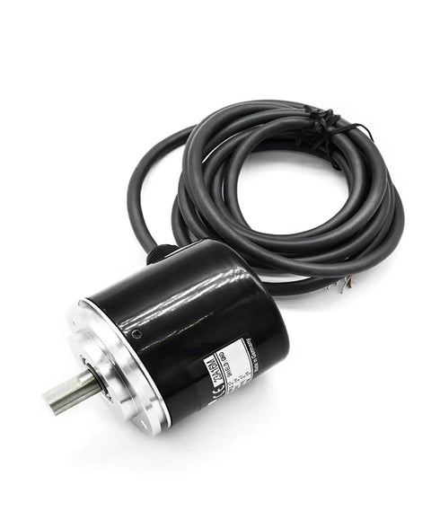 Single Turn Absolute Rotary Encoder 360P R with cable, durable black casing, ideal for CNC machines and industrial automation control.