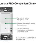 Sleek White Companion Dimmer Switch Designed For No Sweat Multi Location Wiring And Flawless Pairing With Sunnata Pro LED Plus Controllers Chill Smooth Dimming Easy Retrofit Fix showing features and details.