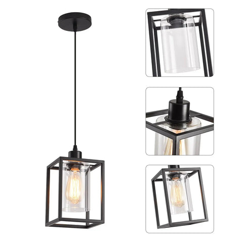 Rock Solid Black Pendant Lights For Kitchen Island, 3 Pack Sleek Industrial Farmhouse Lanterns With Adjustable Height And Clear Glass Shade, Vintage Metal Frame Hanging Fixtures For A Fresh Modern Home Vibe, black lantern with clear glass shade.