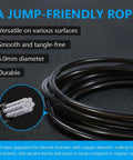 Close-up of Weighted Jump Rope Half Pound 5mm Steel Rope showing smooth, tangle-free material with text highlighting features.