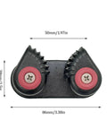 Four Pack Aluminum Kayak Cam Cleats For Boats And Paddling Gear Built Tough Rugged Marine Cleats For Sailboats Canoes And Dinghies With Quick Entry And Strong Clamping Corrosion Resistant Heavy Duty Boat Cleat Accessories, black and red, front view.