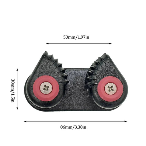 Four Pack Aluminum Kayak Cam Cleats For Boats And Paddling Gear Built Tough Rugged Marine Cleats For Sailboats Canoes And Dinghies With Quick Entry And Strong Clamping Corrosion Resistant Heavy Duty Boat Cleat Accessories, black and red, front view.