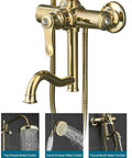 UMJIGF 8 Inch Shower System with Cold and Hot Water Shower Combo Set Multifunction faucet handle and outlets in gold finish