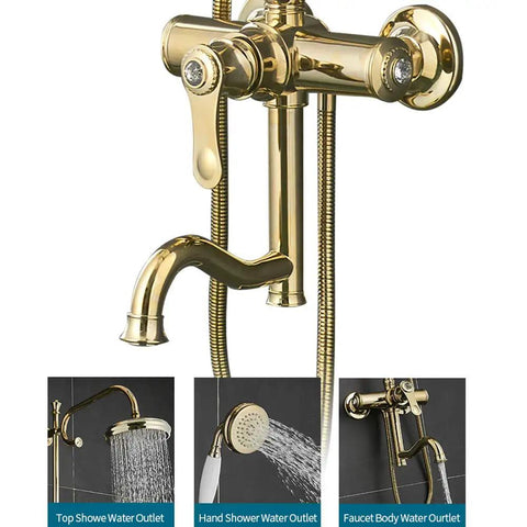 UMJIGF 8 Inch Shower System with Cold and Hot Water Shower Combo Set Multifunction faucet handle and outlets in gold finish